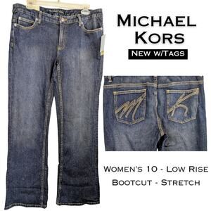 Michael Kors Boot Cut Jeans 10 Blue MK Signature Indigo Mid Rise Stretch NEW